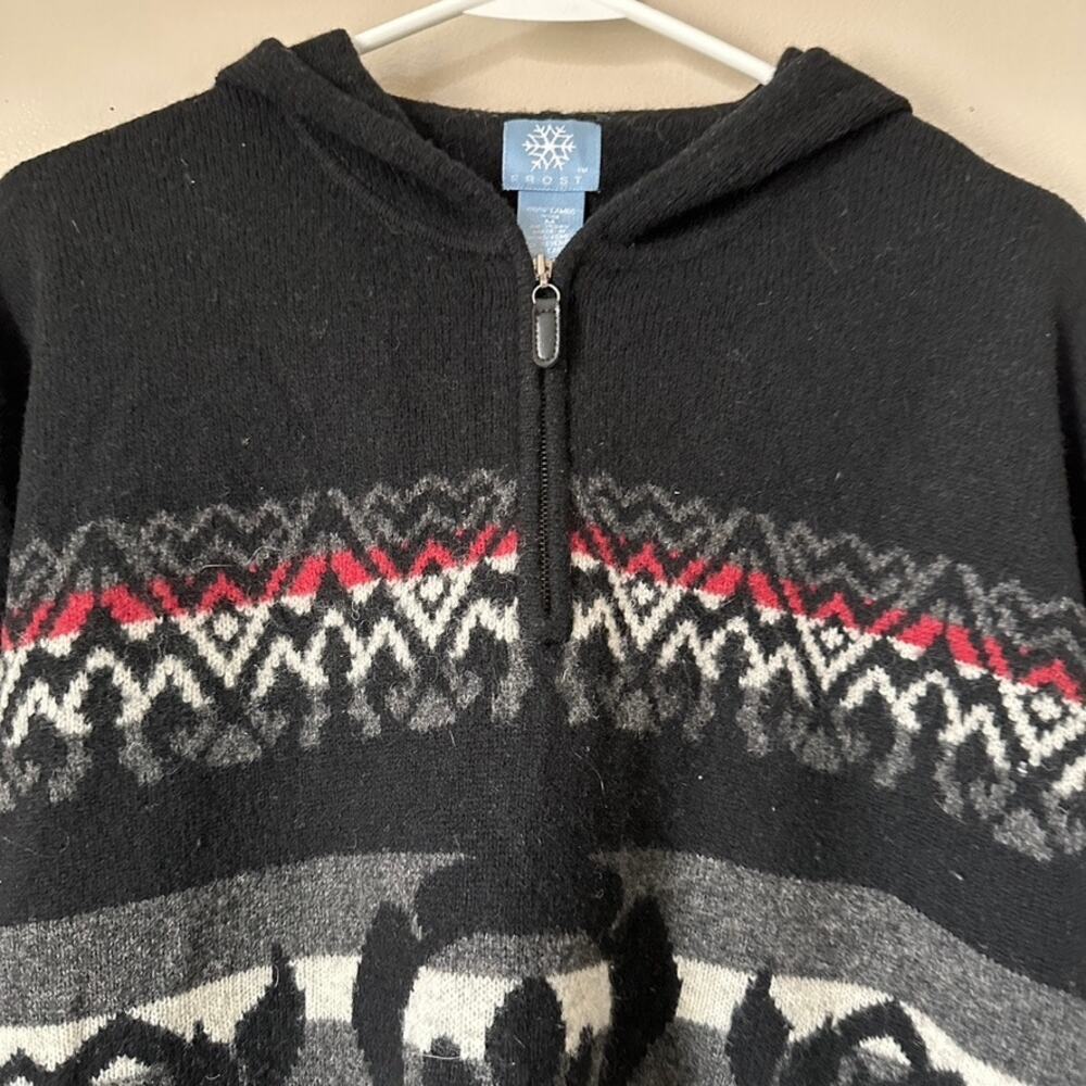 Frost Vintage Lambswool Sweater Quarter Zip Hooded Pullover Fair Isle Mens MED - Picture 2 of 10